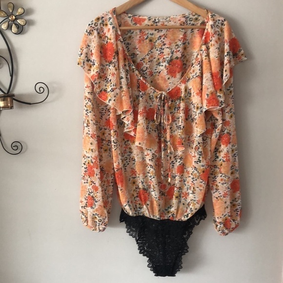 Free People Say It To Me Floral Bodysuit Long Sleeve Small Girly Feminine Boho - Picture 2 of 16